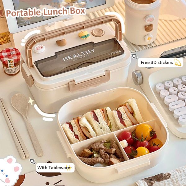 Lunch Boxes Kawaii For Girls Portable School Kids Bento in plastica da picnic con scomparti Contenitori per alimenti per microonde 230216