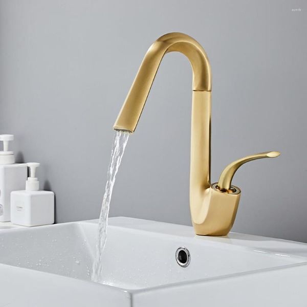 Badezimmer-Waschtischarmaturen, Tianview, Messing, hell, luxuriös, gebürstetes Gold, Waschbecken-Wasserhahn, verchromt, schwarz, Einlochmontage und kaltes Wasser