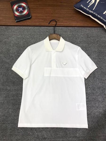 T-shirt da uomo tutta bianca a maniche corte con collo a polo, abbigliamento firmato da uomo, tutto in cotone, comodo top da ragazzo, t-shirt corta da uomo slim fit nera