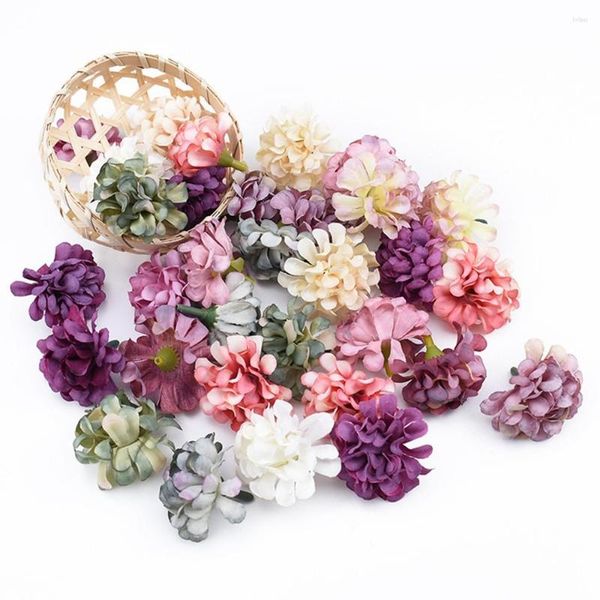 Flores decorativas 10pcs retro hidrangea flor artificial seda casamento festeira casa de aniversário bolo de decoração corta