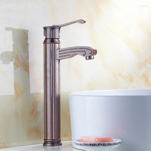 Torneiras de pia do banheiro Bacia de lavagem de bronze de óleo Bathbed Bacia Red Orb e Cold Copper Antique Mixer Water Tap Tap