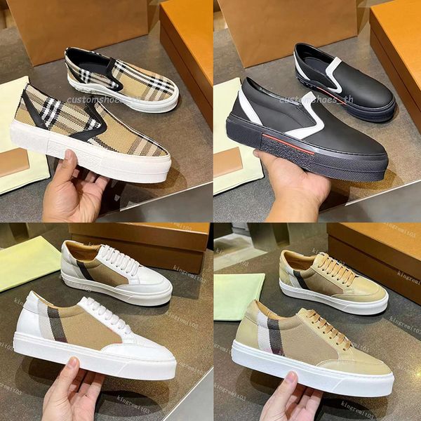 Karierte Baumwoll-Sneaker für Herren und Damen, Freizeitschuhe, Designer-Vintage-Low-Top-Sneaker, Leder-Sneaker, Streifenmuster-Trainer, Canvas-Gabardine-Loafer