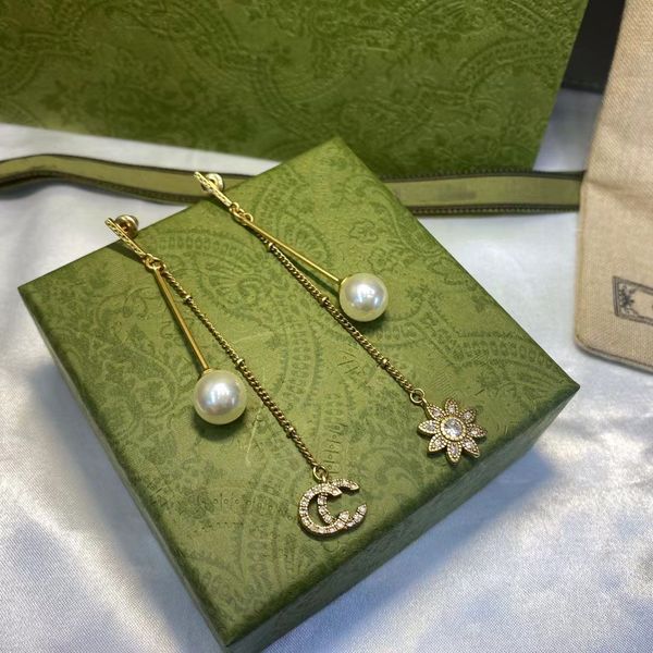 orecchini di marca designer per donna marchio di moda perla strass lettera ciondolo sole fiore celebrità femminile stesso stile orecchini di lusso gioielli di fascia alta con scatola