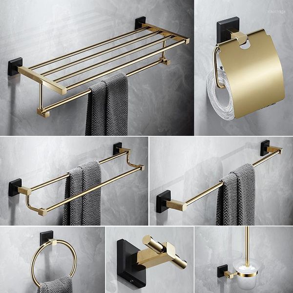 Set di accessori da bagno Accessori da bagno Mensola Portasciugamani Portarotolo Scopino per WC Ranger Ottone Oro NeroSet di accessori da bagno