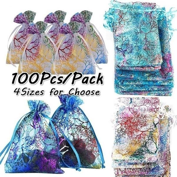 Decorações de Natal 100pcs Bolsa de joias glitter pura Bolsas de organza embalagens de presente Bolsa vazia Party Decoration Candy