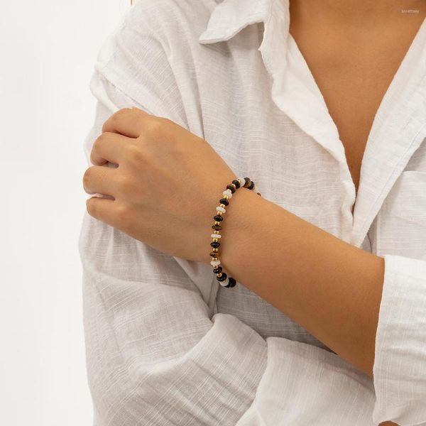 Strand PuRui moda mix colore piatto rotondo pietra naturale braccialetto con perline per donna uomo gioielli CCB braccialetti regali per feste strada unisex