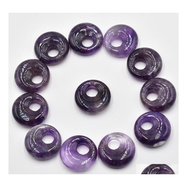 Charms 18mm Naturstein Amethyst Kristalle Gogo Donut Anhänger Perlen für Schmuckherstellung Großhandel Drop Lieferung Erkenntnisse Komponenten Dhwm2