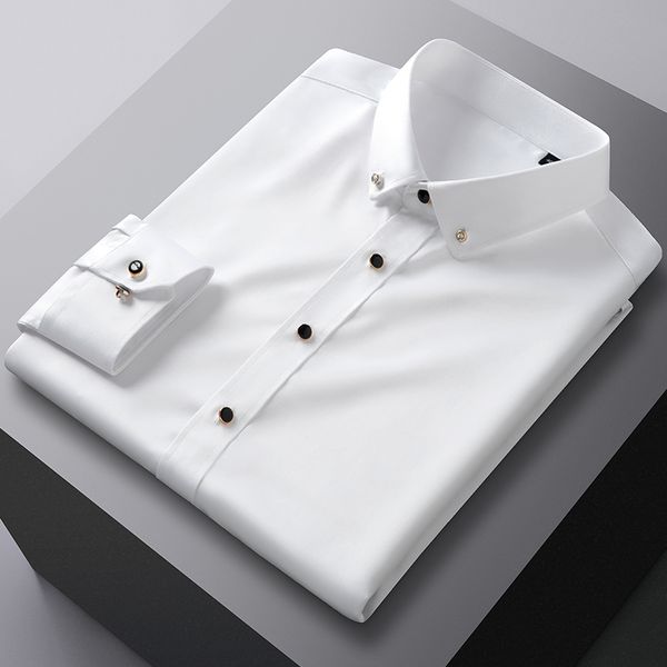 Camisas de vestido masculinas Men color sólida camisa branca de manga longa confortável- Soft e sedoso popline casual fit Regular Camisas Social 230216