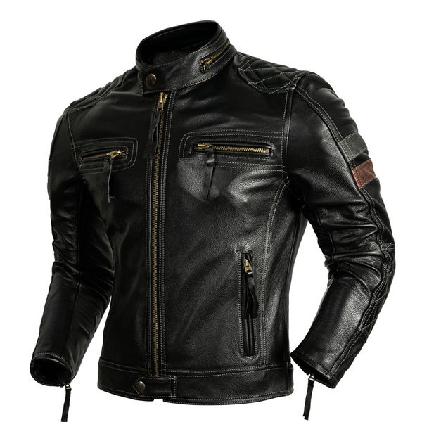 Couro dos homens falso couro protetor cavaleiro roupas natural vaca jaqueta de couro homens motor biker casaco mens motocicleta jaqueta de couro genuíno s-xl 230215