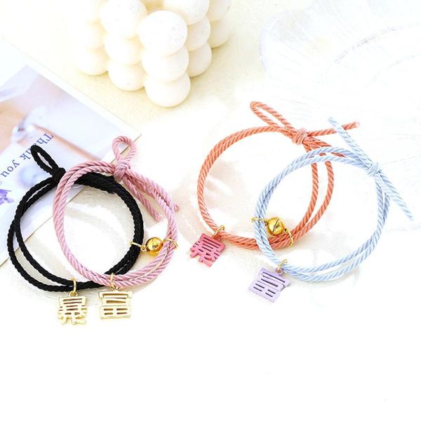 Pulseras con dijes Pareja magnética elástica Pulsera ajustable a juego Amistad Regalo de aniversario para novio Novia Él y ella