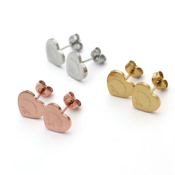 Niemals verblassender Herz-Ohrstecker mit Designermarke T C, 316L Edelstahl, 18 Karat Gold, Silber, Rose, Damen-Buchstabe, Logo, Gravur, Liebesohrringe, Mädchen-Hochzeitsschmuck