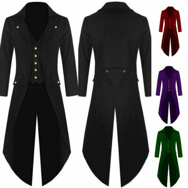 Trench de trincheira masculina tamanho da UE Mens gótico vitoriano preto casaco comprido moda steampunk jaqueta de jaqueta 230216