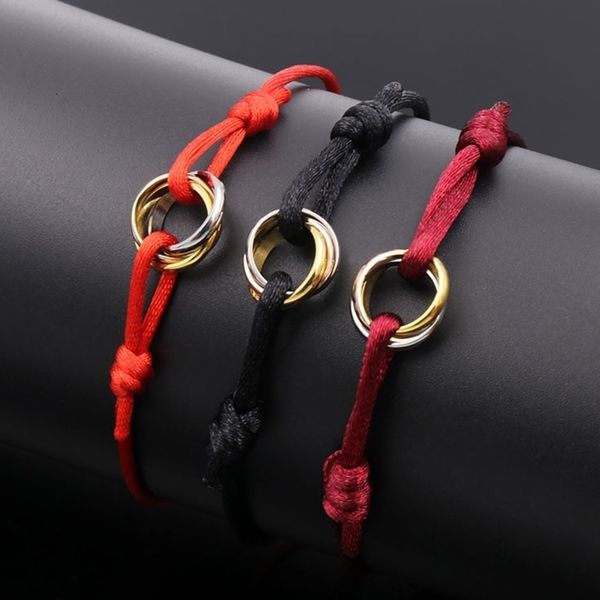 Charm Bracelets Fashion Lovers Jewelry 23 Colors Weave Cotton Rope Classic Tricolor Steel Steel Bracelet For Men Women 230215