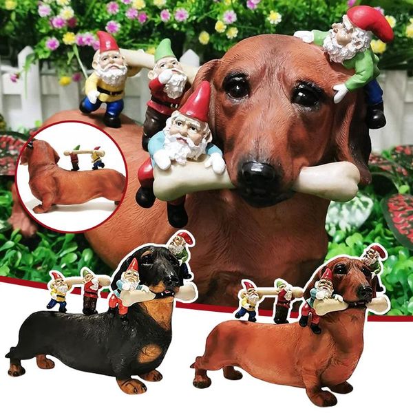 Decorações de jardim Dachshund Dog Eating Ossos Decoração de decoração de decoração de jardinagem Decoração Decoração de figuras ao ar livre