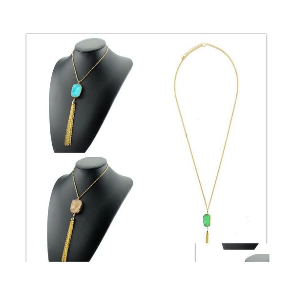 Anh￤nger Halskette Mode druzy druy kette vergoldete unregelte kauthuxstein wr￼hnungen lang f￼r Frauen B￶hmen Schmuck Ablieferung Pen DH7SI
