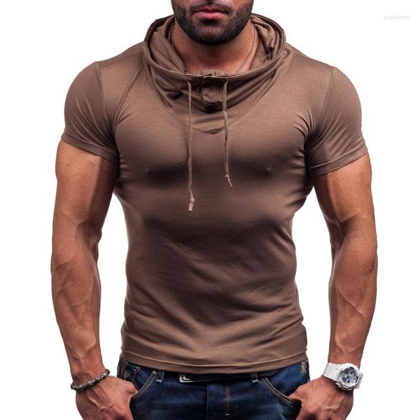 Camisetas masculinas mass moda tops tees verão algodão o pescoço camisa de manga curta homens com capuz sólido magro slim