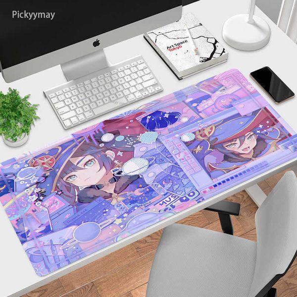 На запястье мыши на запястье Rests xxl Mouse Pad Genshin Impact Gamer Desk Mats без скольжения резиновая клавиатура Mate Gaming Mousepad Kawaii Girl Anime Deskpads 900x400 T230215