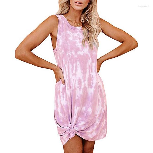 Casual Kleider Cami Kleid Blumendruck Ärmellos Lose O Hals Krawatte Färben Druck Kurz Für Frauen Mode Kleidung Sommer kleidung