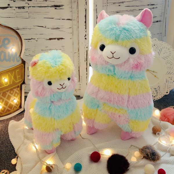 Kawaii alpaca peluş oyuncaklar 20/28/35/50cm gökkuşağı çizgileri doldurulmuş hayvan bebekleri Japon peluş oyuncak çocukları çocuklar doğum günü Noel hediyesi damla nakliye