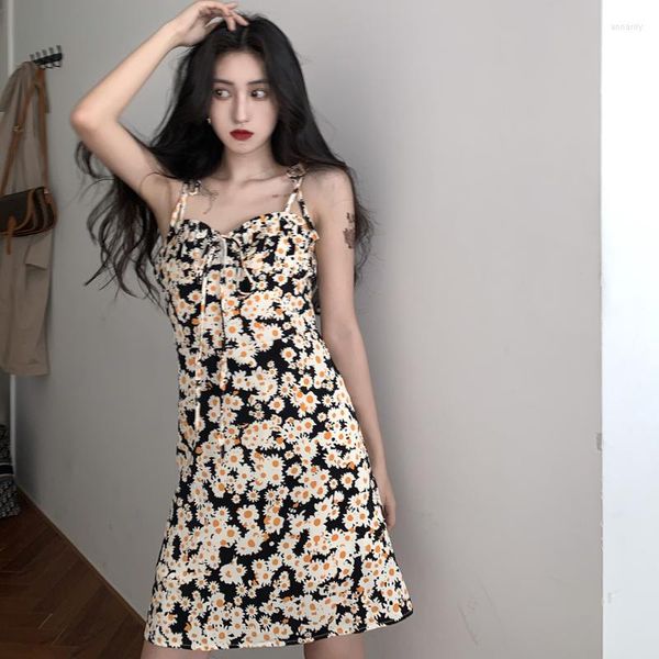 Abiti Casual Donna Giapponese Harajuku Vintage Ladies Ulzzang Lazy Loose Daisy Strap Dress Femminile Coreano Abbigliamento Kawaii Per Le Donne