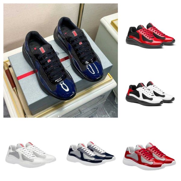 New Desiger Scarpe casual homme Americas Cup Sneakers basse Scarpe Uomo Nero Walking Suola in gomma Sport da uomo Tessuto a rete Pelle verniciata Coppia Trainer Calzature scontate