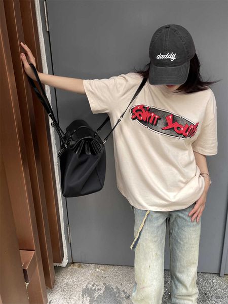 Designermode Saint Michael T-Shirt Briefdruck Altbeige Weiß Kurzarm High Street American Casual Loose Paar Sommer T-Shirt