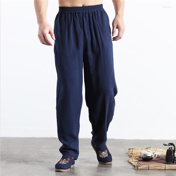 Calça masculina plus size m-5xl 6xl masculino artes calça masculino de verão bloomers preto calça de tamanho grande de tamanho grande linho de algodão