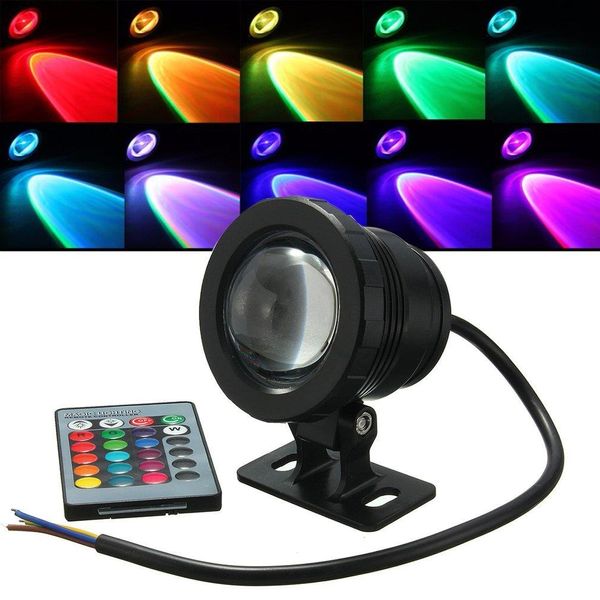 10W Luci subacquee Acquario Impermeabile RGB LED Luce per piscina IP68 DC12V Uso esterno con telecomando IR Multicolore