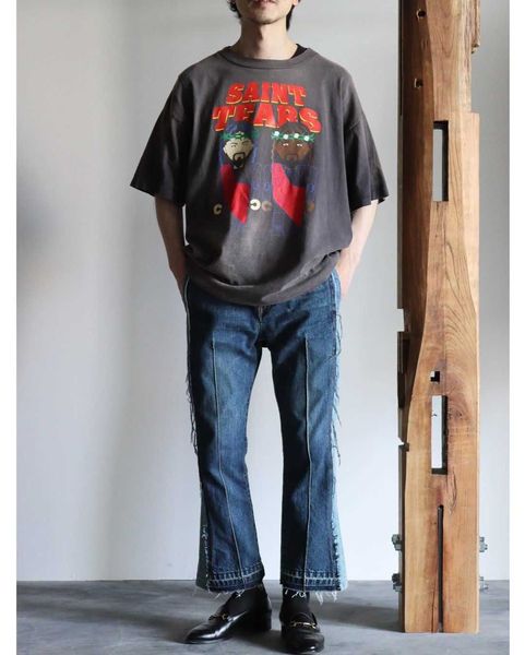 Designer Mode Saint Michael T-Shirt Cartoon Figur Rundhals Kurzarm High Street American Casual Paar Beliebtes T-Shirt
