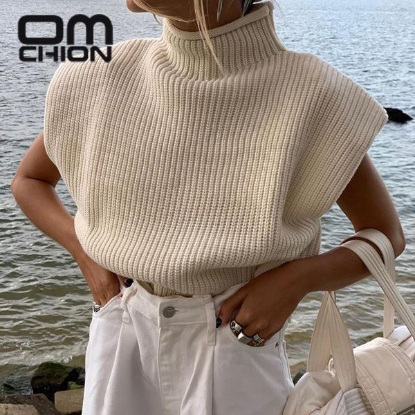 Maglioni da donna OMCHIN Pull Femme 2023 Primavera Estate Maglione di lana Dolcevita Manica corta Sexy Club Top in maglia a costine Maglione bianco femminile L