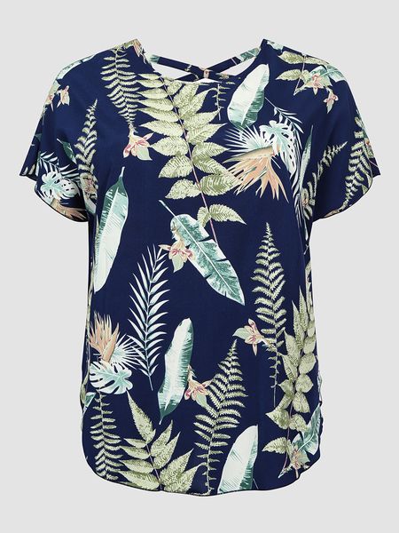 Mulheres Plus Size T-shirt Finjani Leaf Print Criss Cross Batwing Manga Blusa Para Mulheres Plus Size Crew Neck Verão Moda Casual Tops 230216