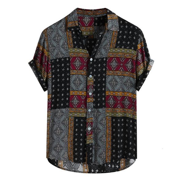 Camicie eleganti da uomo Camicia da uomo Stampa etnica Estate Retro Vintage Streetwear Maniche corte Bottone Harajuku Camicetta chemise Homme Ropa Hombre 230216