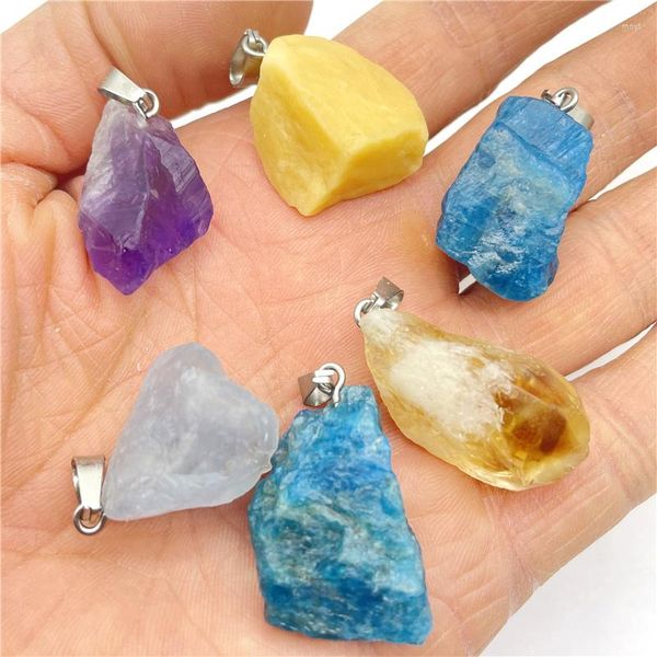 Colares pendentes naturais de minério cru natural de pedra de pedra amarela Crystal Lapis Charms irregulares para acessórios de colar de jóias DIY 10pcs