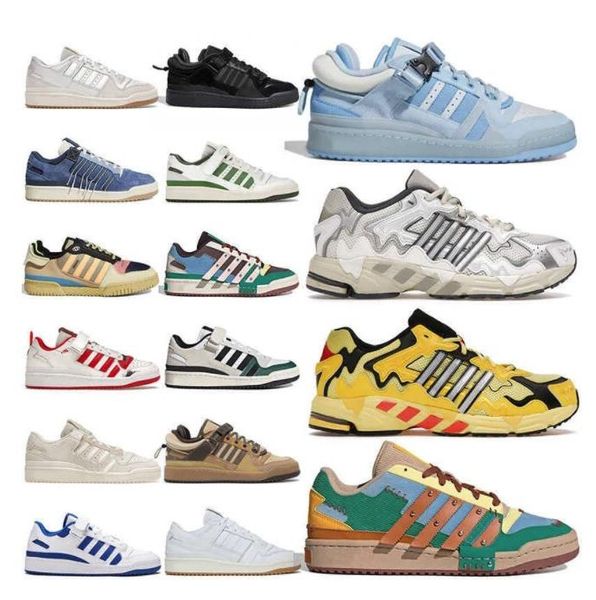 2023Now Sapatos casuais Bad Bunny X Fórum fivela baixa amarelo creme azul cor núcleo preto benito retchwork bege homens mulheres tênis exteriores designer