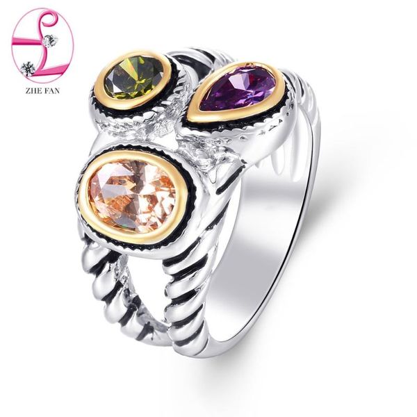 Bandringe Twist Ring Zirkonia Schwarz Gold Farbe Vintage Für Frauen Männer 3 Ton Party Jahr Geschenk Schmuck