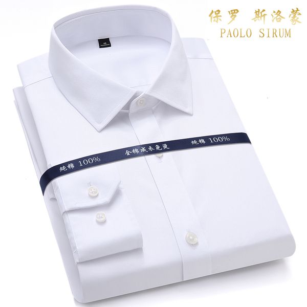 Camicie eleganti da uomo Top Quality Uomo Formale Manica lunga Bianco Puro cotone Business Slim Fit Plus Size Ufficio Non stirare 230216