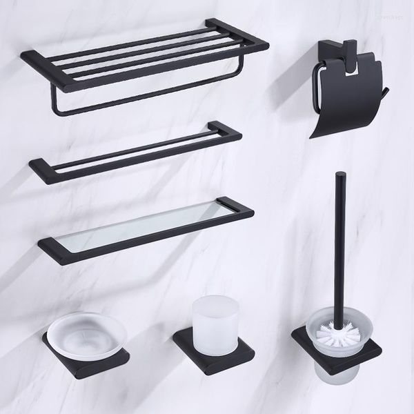 Bad-Zubehör-Set, schwarz, Badezimmer-Hardware, Handtuchhalter, Papierhalter, Toilettenbürsten-Zubehör, Haushalt, Wandmontage