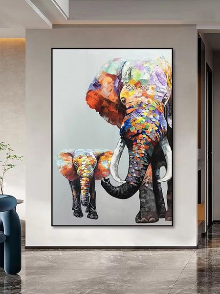 Incorniciatura colorata di elefanti dipinti per animali al 100% dipinto a mano soggiorno decorazione per la casa pop tela arte a 801