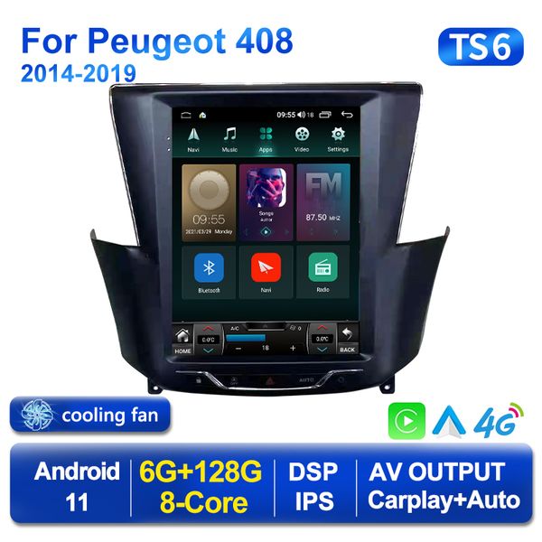 Автомобильный DVD радио Мультимедийный видеоплеер для Peugeot 408 2014-2018 Tesla Style Navigation GPS BT Android 11