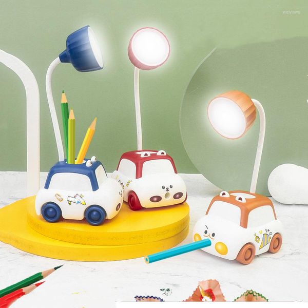 Tischlampen LED Kreative Cartoon Auto Stift Tube Lampe USB Zusammenklappbarer Schlauch Aufladen Lernen Kinder mit Aufkleber Labor Lesen