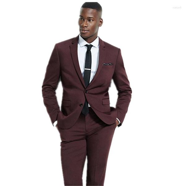 Herrenanzüge Arriavl Formal Dark Burgundy Männer Hochzeit Maßgeschneiderte Bräutigam Slim Fit Smoking Terno Masculino (Jacke Hosen)