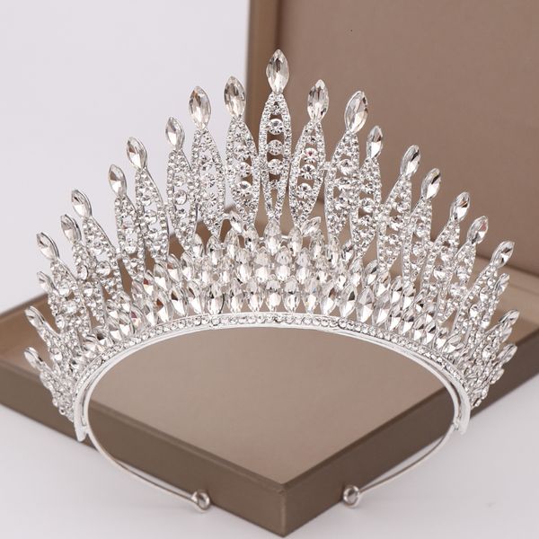 Hochzeit Haarschmuck Trendy Silber Farbe Tiaras Kristall Königin Große Krone Braut Tiara Frauen Festzug 230216