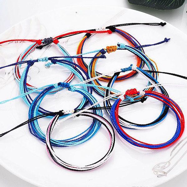 Pulseiras coloridas feitas à mão com cordão trançado e amuleto da amizade tornozeleiras para mulheres, homens e meninas, joias de praia