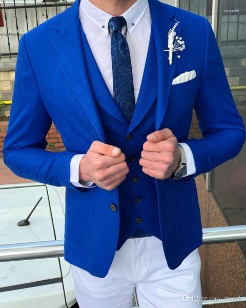 Abiti da uomo 2023 Tailored Casual Summer Royal Blue Suit Uomo Smoking dello sposo Wedding For 3 Piece Prom Man Blazer Terno Masculino