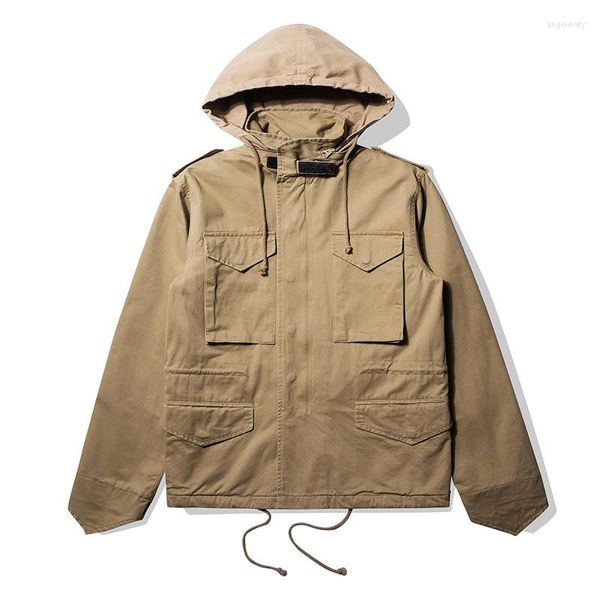 Giacche da uomo M65 Giacca con cappuccio Multitasche Vestibilità regolare Uniforme dell'esercito americano Stile militare Autunno Primavera Abbigliamento casual