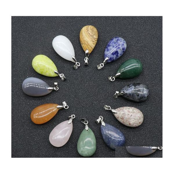 Anhänger Halsketten Natürliche Stein Flache Waterdrop Form Halskette Jade Quarz Heilkristall Seil Kette Kragen Für Frauen Mode Jewelr Dhokw