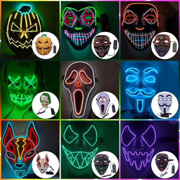 Máscaras de festa Halloween Mistor misto LED Masqueada neon e brilho claro no horror escuro brilhando ER 230216