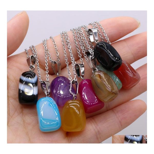 Collane con ciondolo 10Xx25Mm Geometric Chakra Reiki Healing Stripe Agate Stone Collana Collare a catena a maglie di cristallo Gioielli da donna Drop D Dhbep