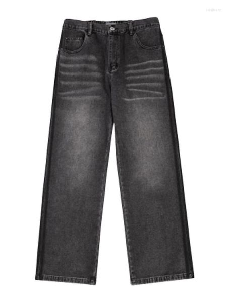 Jeans da uomo Uomo Nero Scuro Autunno Primavera Cotone Vintage High Street Abbigliamento Dritto Casual Pantaloni larghi a gamba larga Uomo Donna