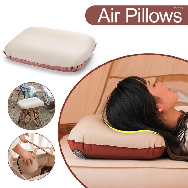 Almohada Portátil Inflable Automático Almohadas de Aire 3D Esponja Ultraligera Sueño Cómodo Camping Viajes Senderismo Reposacabezas